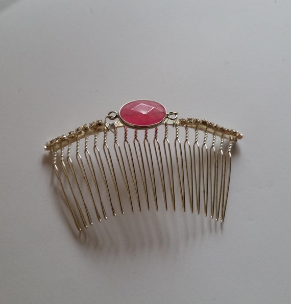 Pink Gemstone Silver Plated Swarovski Crystal Hair Comb, for 