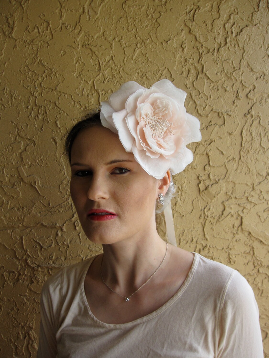 Silk Pink Flower Halo Headband With Pearl and Crystal Flower - Etsy