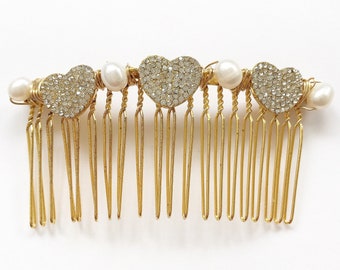 Crystal Heart Pearl Comb, for Bridal, weddings, parties, evening, special occasions
