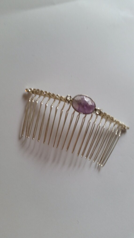 Swarovski Crystal Hair Comb - Silver, Purple, and Gold Bridal Comb and Pin Set: Swarovski Crystal Purple Leaf Hair  main image 4