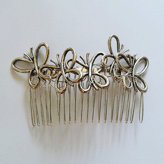 Bridal Floral butterfly hair comb pair, silver tone metal, used. Butterfly Silver Hair Hair Combs for Women for sale | eBay main image 2
