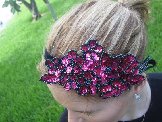 Floral Sequin Beaded Headband Twine and Love | Hand Beaded Floral Top Knot Headband  main image 4