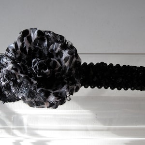 Leopard Print Flower with Black Sequin Stretch Headband, for wedding, parties, evening, night out, fun, holiday, festive