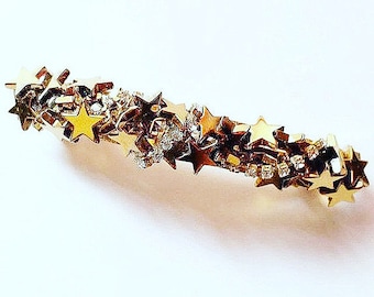 Gold Plated Star Swarovski Crystal Chain French Barrette, for weddings, parties, evening, cocktail, special occasions