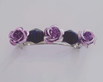 Lavender Purple Metal Flower and Midnight Blue Hexagon French Barrette, for weddings, parties, special occasions