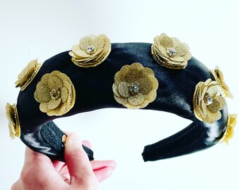 Sequin Flower Satin Padded Headband, for weddings, parties, evening, special occasions