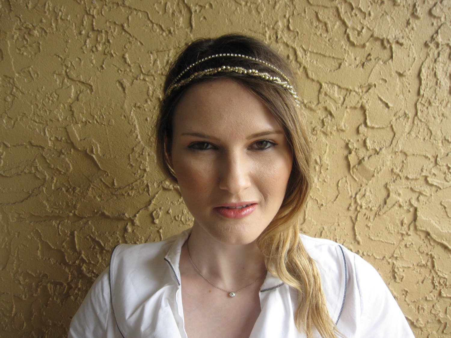 Gold Beaded Crystal Braid Chain Multi-strand Elastic  display picture 1