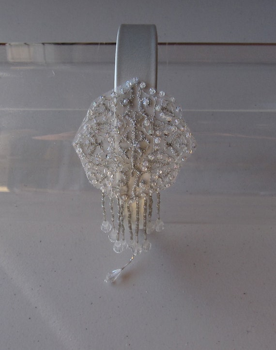 Silver Sequin Beaded Flower Ivory Satin Headband, for Bridal  display picture 1
