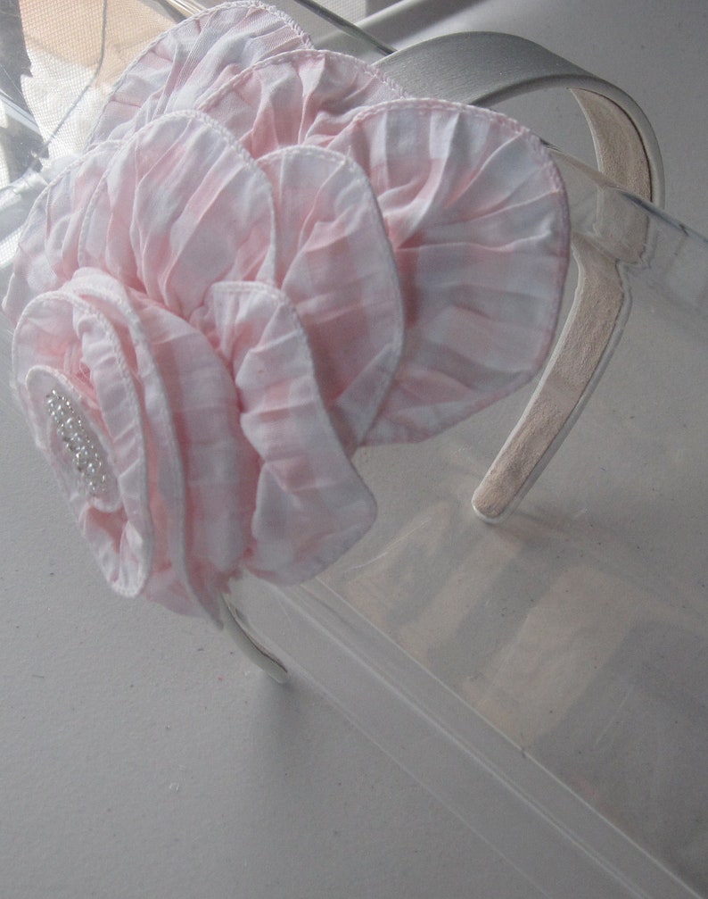 Pink and White Flower With Pearl Detail Ivory Satin Headband, for ...