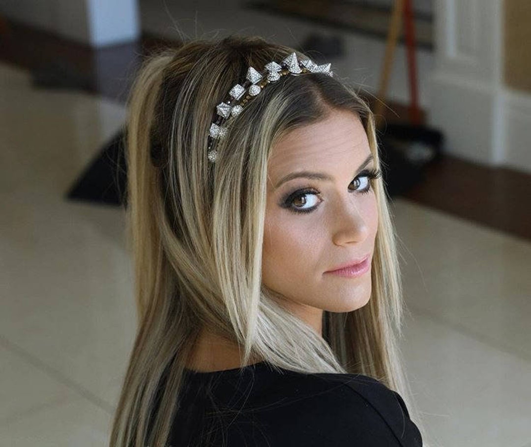 Spikes / Crystal Headband Gold Crystal Spike Velvet Padded Headband – HETTIE HAIR  main image 3