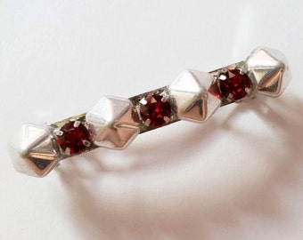Silver Hexagon Red Swarovski Crystal French Barrette, for weddings, parties, evening, cocktail, special occasions