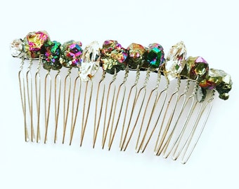 Rainbow Pyrite Swarovski Crystal Hair Comb, for weddings, parties, evening, cocktail, special occasions