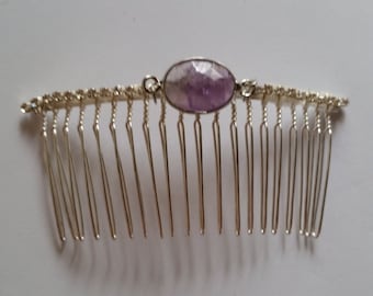 Lavender Purple Gemstone Silver Plated Swarovski Crystal Hair Comb, for weddings, bridesmaid, parties, cocktail, special occasions