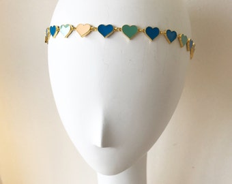 Blue Enamel Heart Headpiece, for weddings, parties, special occasions