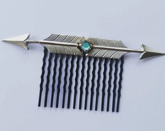 Swarovski Crystal Silver Metal Arrow Hair Comb, for weddings, parties, evening, special occasions