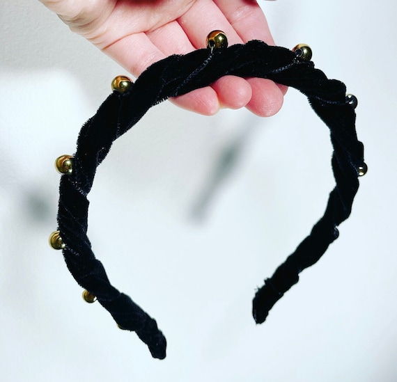 Black Velvet Gold Studded Headband, for Weddings, Parties  display picture 2