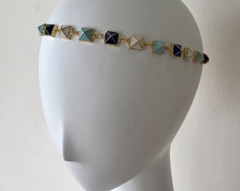 Turquoise and Navy Pyramid Headpiece, for weddings, parties, and special occasions