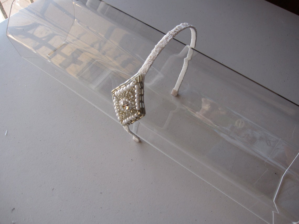 Pearl Crystal Beaded Applique Headband With Lace Trim for Etsy