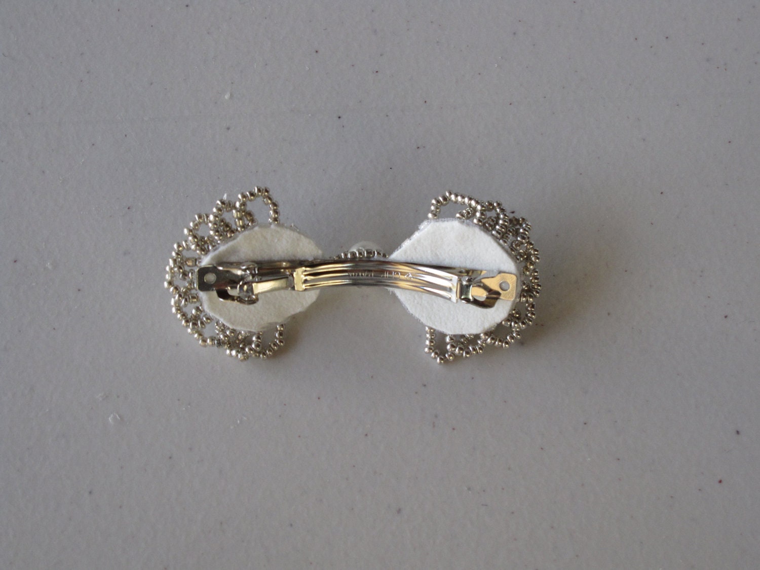 Crystal & Beaded Bow Barrette Duo Crystal Beaded Ivory Pearl Bow French Barrette, for Bridal  main image 3