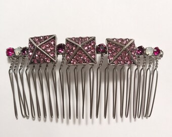 Amethyst Purple Swarovski Crystal Pyramid Hair Comb, for weddings, parties, evening, cocktail, special occasions