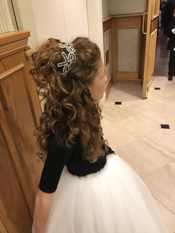 Black Crystal Bow Trim Headpiece With Black Satin Ribbon 