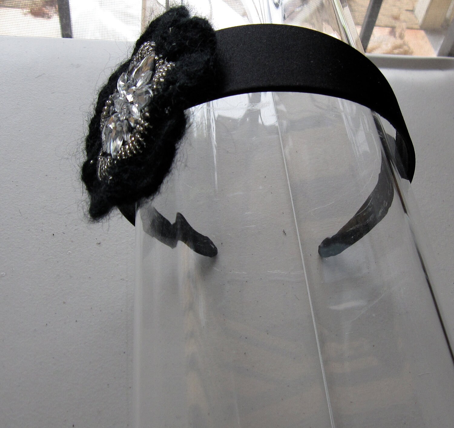 Luxury Black Beaded Floral Headband Wide Satin Statement Elegant NEW Padded Floral Crystal Headband | Rhinestone Embellished  main image 4