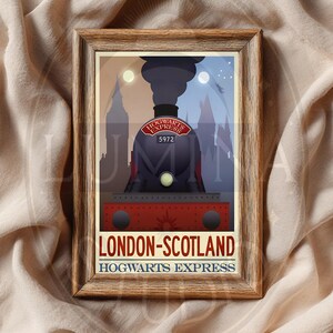 Midnight Magic Railway Poster – London to Scotland Vintage Travel Art (Digital Download)