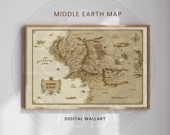 Middle Earth Map Art, Vintage Parchment Style, Tolkien Gift (Digital Download)