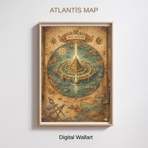 Lost City Poster Atlantis Map Mythical Kingdom Print, Digital Download