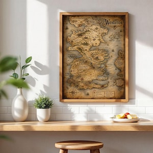 Vintage Westeros Fantasy Map, Winterfell King's Landing Dragonstone Wall Art (Digital Download)
