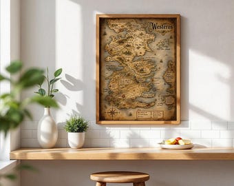 Vintage Westeros Fantasy Map, Winterfell King's Landing Dragonstone Wall Art (Digital Download)