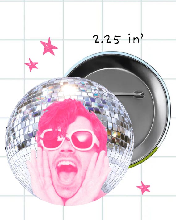Pink Disco Ball Button Pin | Retro Accessory