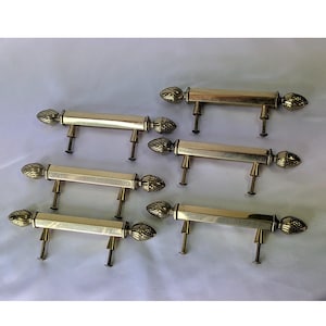6 Vintage Brass Artichoke Pineapple Hexagonal Drawer Pulls Handles 3" Centers