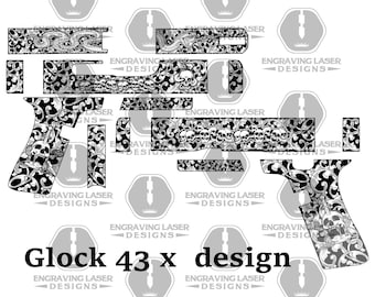 Engraving Laser Glock 43 X Scroll & Skull Design  (ai, svg, dxf, png)