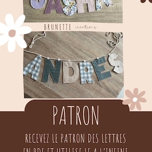 Può includere: Sono esposti due banner con nomi fatti a mano. Il banner "SASHA" presenta lettere in tessuto lavanda, rosa e floreale. Il banner "ANDRES" utilizza lettere in tessuto a quadri grigi, verdi, beige e bianche. È incluso anche il testo "PATRON".