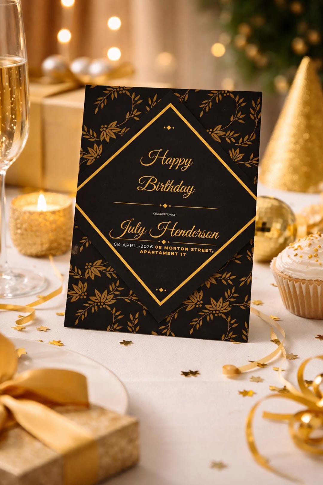 Editable Black Gold Birthday Invitation | Luxury Party Template ...