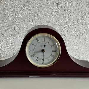 Daniel Dakota Traditional Mantel Clock - Dark Wood Arched Quartz Clock with Roman Numerals image 17