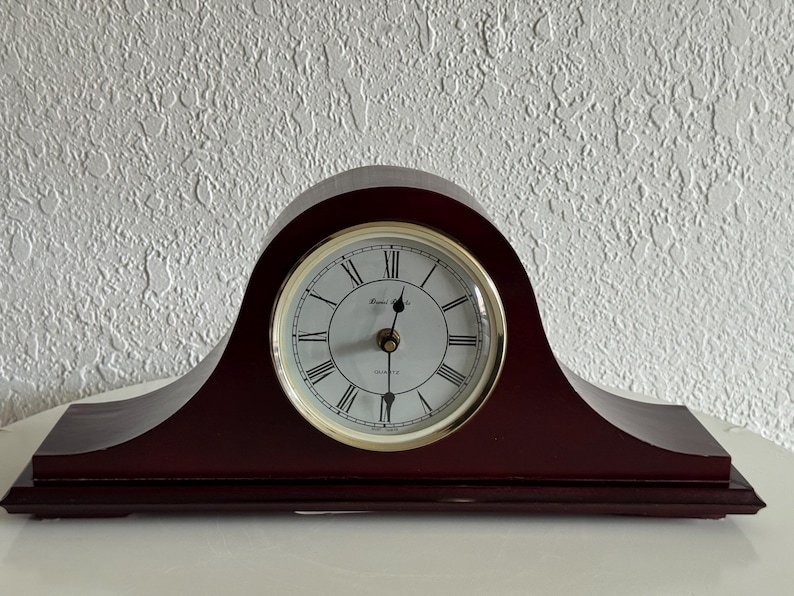 Daniel Dakota Traditional Mantel Clock - Dark Wood Arched Quartz Clock with Roman Numerals image 17