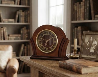 Vintage The Bombay Company Wooden Mantel Clock Mahogany Gold Roman Numerals MCM