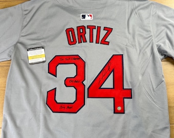 Maglia autografata di David Ortiz con certificato di autenticità dei Boston Red Sox.