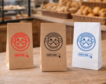 Custom Logo Restaurant Paper Bags No Handle, Kraft White Takeaway Bags