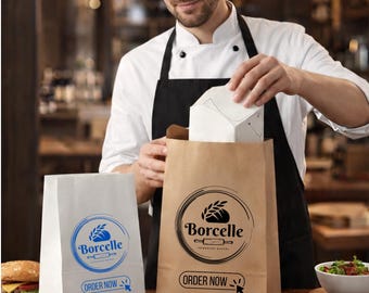 Custom Logo Bakery Paper Bags No Handle, Kraft White Bread Packaging Bags