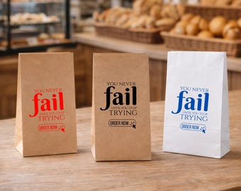 Custom Quote Paper Bags No Handle, Kraft White Motivational Logo Bags
