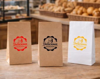 Custom Logo Pizza Paper Bags No Handle, Kraft White Fast Food Packaging