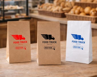 Custom Logo Food Truck Paper Bags No Handle, Kraft White Takeaway Bags
