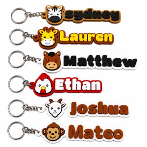Safari Animal Party Favors for Kids | Personalized Name Keychain Bag Tag | Zoo Farm Birthday Class Gift | Bulk Sets of 3 or 5