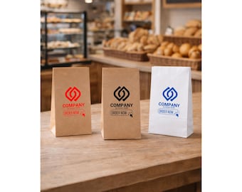 Sacs en papier d'entreprise avec logo personnalisé sans poignée, marquage commercial blanc kraft