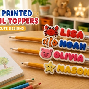 Personalisierter Stiftaufsatz für Kinder | Individuell gestaltete Schulartikel mit 3D-Druck | Geschenkidee für Schulstifte | Stiftanhänger fürs Klassenzimmer