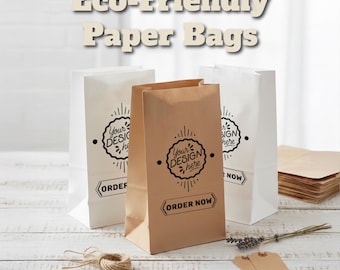 Sacs en papier kraft avec logo personnalisé • Emballage de marque • Emballage pour plats à emporter et produits de boulangerie