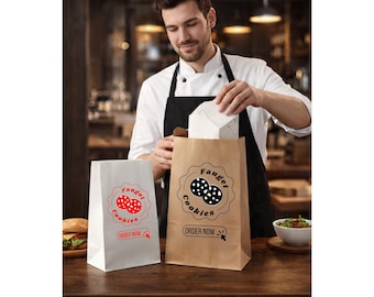Sacs en papier pour biscuits avec logo personnalisé sans poignée, emballage blanc kraft pour friandises de boulangerie